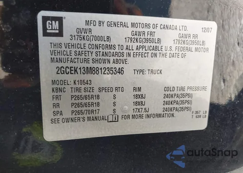 2008 Chevrolet Silverado 1500 Lt1 z USA, uszkodzony, nr VIN 2GCEK13M881235346